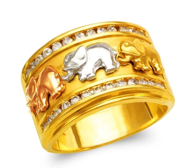 NEW 14K TRICOLOR GOLD MEN'S FANCY ELEPHANT RING (1 of 2)