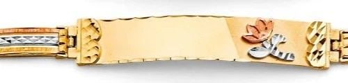 NEW 14K TRI COLOR GOLD FLOWER ID BRACELET: NEW 14K TRI COLOR GOLD FLOWER ID BRACELET FLOWER ID BRACELET NEW 14K TRI CLOLR GOLD LENGTH - 7.25in Apx WEIGHT - 11g
