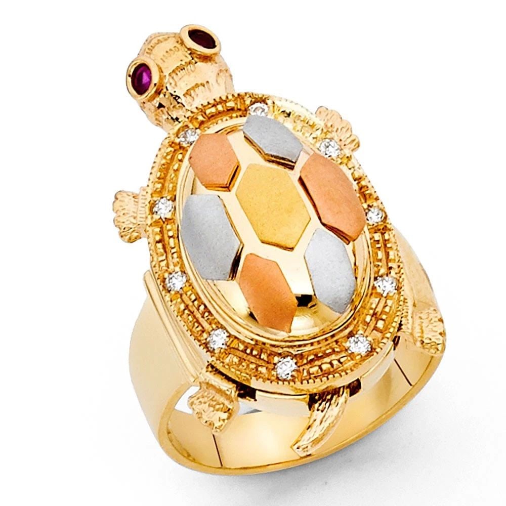 NEW 14K TRI COLOR GOLD FANCY TURTLE RING - SIZE 10 (1 of 2)