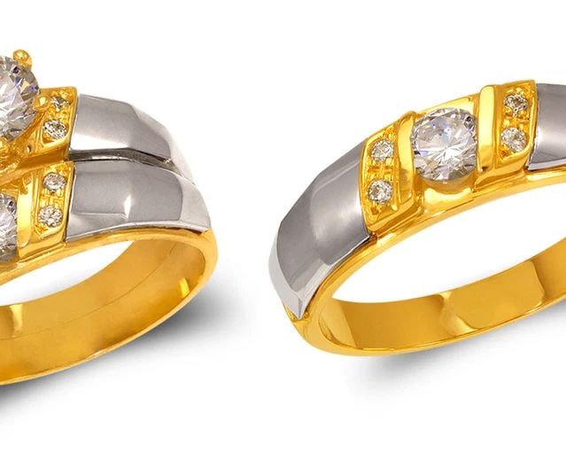 NEW 14K TWO TONE GOLD TWO TONE WEDDING TRIO RING SET (1 of 2)