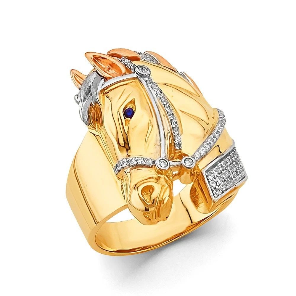 NEW 14K TRI COLOR GOLD HORSE MEN'S RING - SIZE 10 (1 of 2)