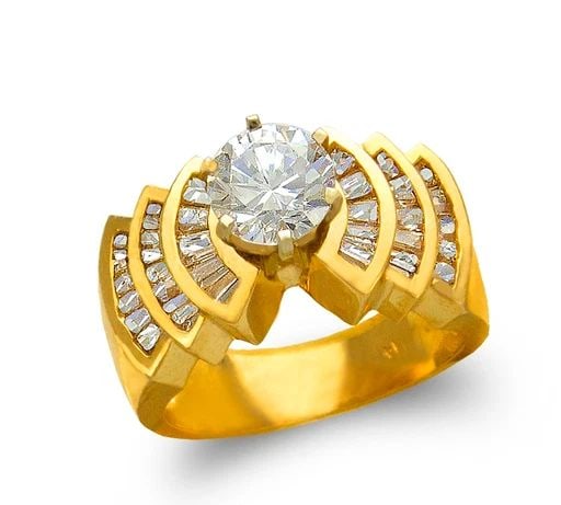 NEW 14K YELLOW GOLD LADIES FASHION SOLITAIRE RING: NEW 14K YELLOW GOLD LADIES FASHION SOLITAIRE RING LADIES FASHION SOLITAIRE RING NEW 14K YELLOW GOLD Apx. SIZE: 10mm Apx. WEIGHT: 10.6g