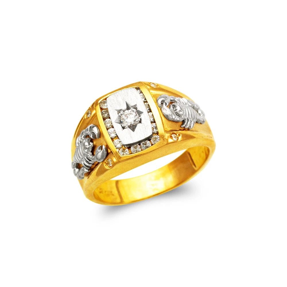 NEW 14K TWO TONE GOLD MEN'S FANCY MARIJUANA RING: NEW 14K TWO TONE GOLD MEN'S FANCY SCORPION RING MEN'S FANCY SCORPION RING NEW 14K TWO TONE GOLD Apx. WIDTH: 13mm Apx. WEIGHT: 10.6g