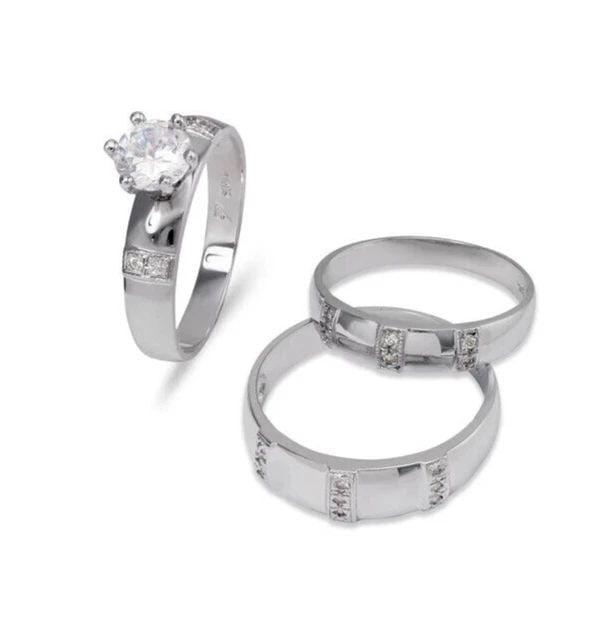 NEW 14K WHITE GOLD WEDDING TRIO RING SET (1 of 2)