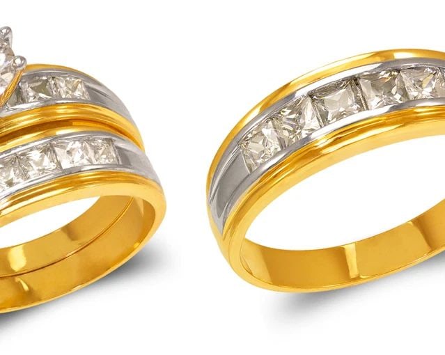 NEW 14K TWO TONE GOLD TWO TONE WEDDING TRIO RING SET (1 of 2)