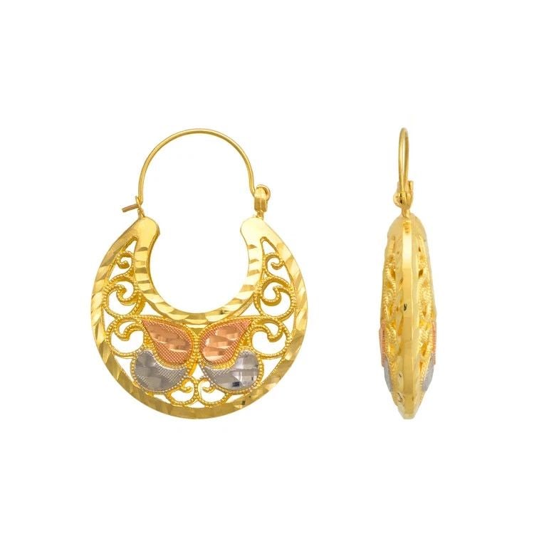 NEW 14K TRICOLOR GOLD BASKET EARRINGS (1 of 2)