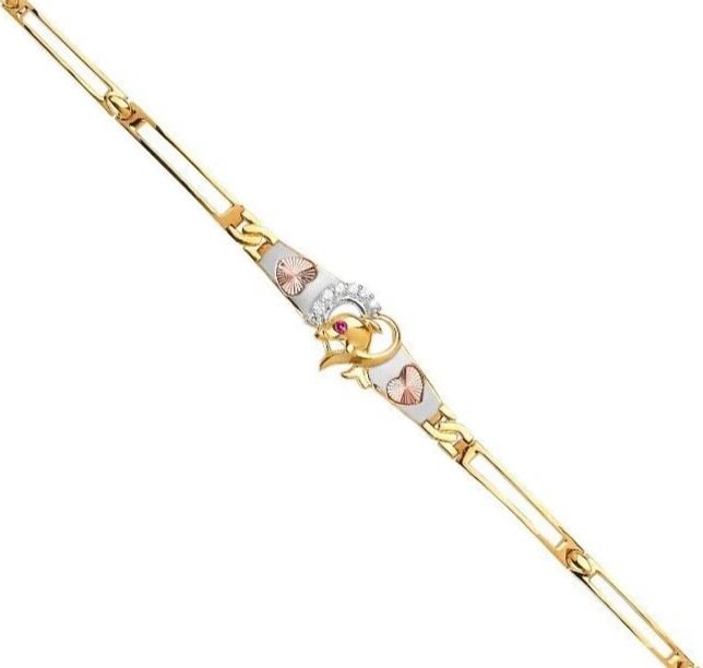 NEW 14K TRI COLOR GOLD DOLPHINE BRACELET: NEW 14K TRI COLOR GOLD DOLPHINE BRACELET DOLPHINE BRACELET NEW 14K TRI COLOR GOLD LENGTH - 7.5in Apx WEIGHT - 10.4g
