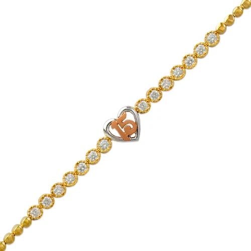 NEW 14K TRICOLOR GOLD FANCY 15 ANOS HEART BRACELET (1 of 2)