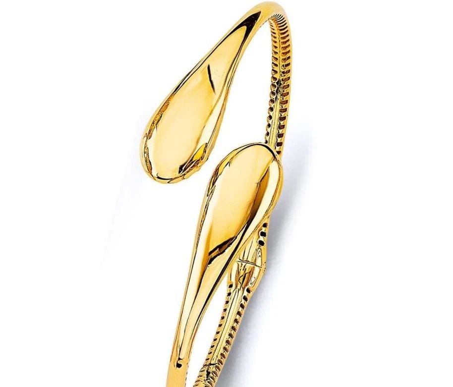 NEW 14K YELLOW GOLD FANCY TEAR DROP SHAPE OVAL BANGLE (1 of 2)