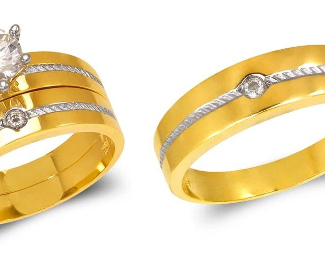 NEW 14K TWO TONE GOLD TWO TONE WEDDING TRIO RING SET (1 of 2)