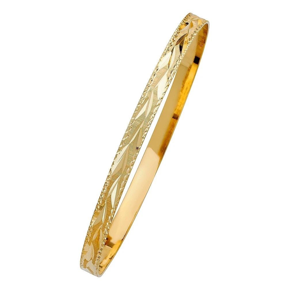 NEW 14K YELLOW GOLD 5MM SOLID BANGLE: NEW 14K YELLOW GOLD 5MM SOLID BANGLE 5MM SOLID BANGLE NEW 14K YELLOW GOLD LENGTH - 7in Apx WEIGHT - 7.4g