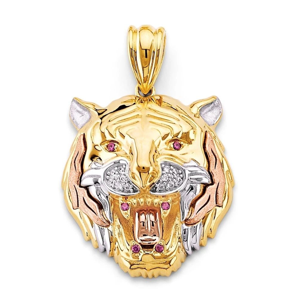 NEW 14K TRI COLOR GOLD BIG TIGER FACE PENDANT (1 of 2)