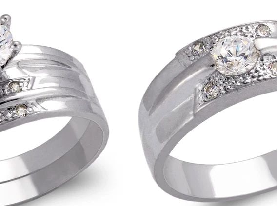 NEW 14K WHITE GOLD WHITE WEDDING TRIO RING SET: NEW 14K WHITE GOLD WHITE WEDDING TRIO RING SET WHITE WEDDING TRIO RING SET NEW 14K WHITE GOLD Apx. WIDTH: 6mm Apx. WEIGHT: 9.8g