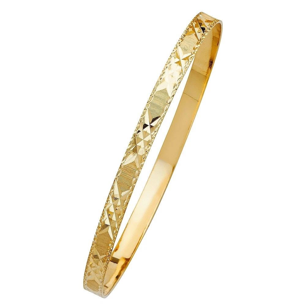 NEW 14K YELLOW GOLD 5MM SOLID BANGLE: NEW 14K YELLOW GOLD 5MM SOLID BANGLE 5MM SOLID BANGLE NEW 14K YELLOW GOLD LENGTH - 7in Apx WEIGHT - 7.2g
