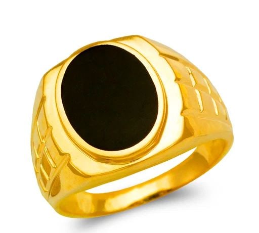 NEW 14K YELLOW GOLD MEN'S FULL CUT ONYX RING: NEW 14K YELLOW GOLD MEN'S FULL CUT ONYX RING MEN'S FULL CUT ONYX RING NEW 14K YELLOW GOLD SIZE Apx: 16mm Apx WEIGHT: 9.7g