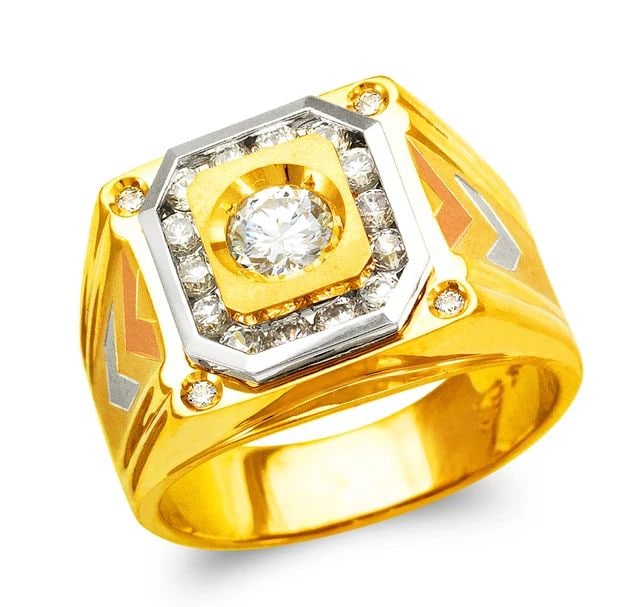 NEW 14K TRICOLOR GOLD MEN'S FANCY RING: NEW 14K TRICOLOR GOLD MEN'S FANCY RING MEN'S FANCY RING NEW 14K TRICOLOR GOLD SIZE Apx: 16mm Apx. WEIGHT: 9.7g