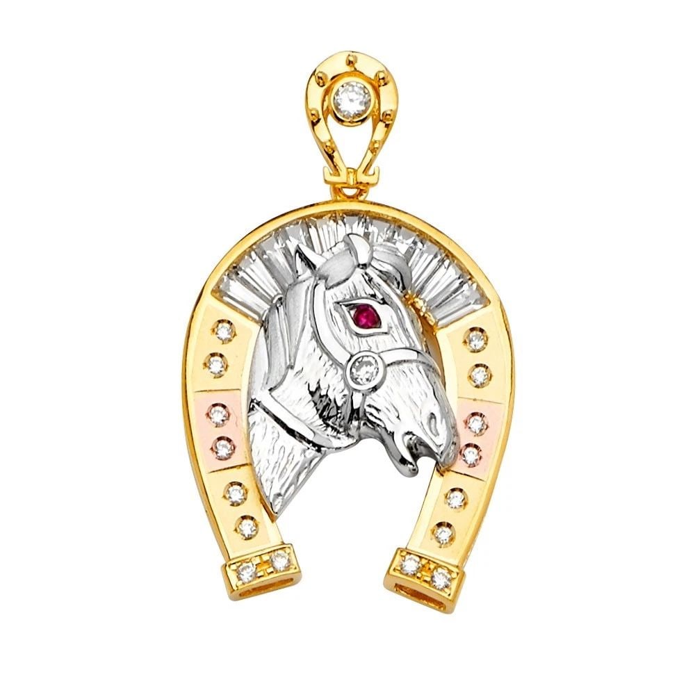 NEW 14K TRI COLOR GOLD HORSE SHOE PENDANT (1 of 2)