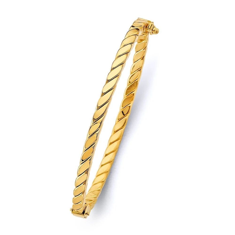 NEW 14K YELLOW GOLD SQUARE TUBE HOLLOW BRAIDED OVAL BANGLE (1 of 2)