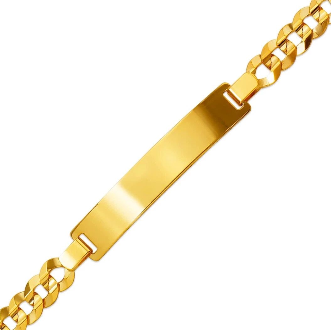 NEW 14K YELLOW GOLD CURB LIGHT ID BRACELET: NEW 14K YELLOW GOLD CURB LIGHT ID BRACELET 14K Yellow Gold Approx. 140 Gauge (7.0mm ID, 6.0mm Bracelet) High Polished Lobster Lock Length 7.5" Weight: 9.5 Grams