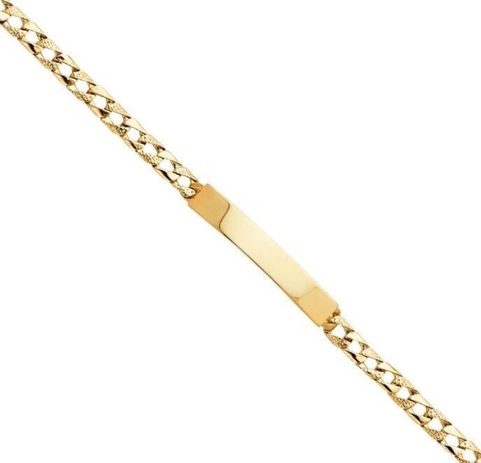 NEW 14K YELLOW GOLD LIGHT NUGGET CURB LINK ID BRACELET: NEW 14K YELLOW GOLD LIGHT NUGGET CUBAN LINK ID BRACELET LIGHT NUGGET CUBAN LINK ID BRACELET NEW 14K YELLOW GOLD LENGTH - 8in Apx WEIGHT - 9.5g