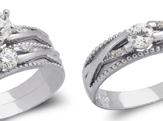 NEW 14K WHITE GOLD WHITE WEDDING TRIO RING SET (1 of 2)