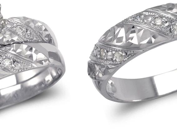 NEW 14K WHITE GOLD WHITE WEDDING TRIO RING SET (1 of 2)