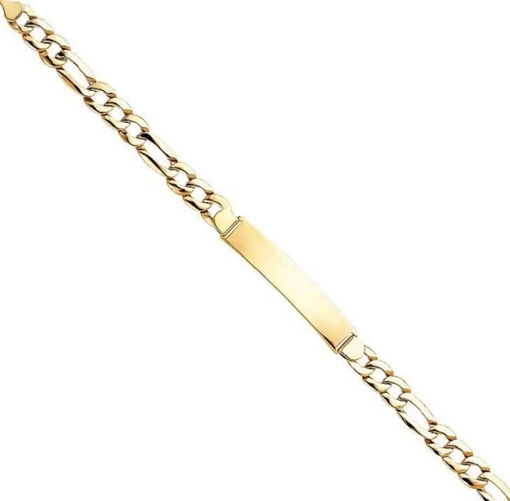 NEW 14K YELLOW GOLD STAMP FIGARO LINK ID BRACELET: NEW 14K YELLOW GOLD STAMP FIGARO LINK ID BRACELET STAMP FIGARO LINK ID BRACELET NEW 14K YELLOW GOLD LENGTH - 8in Apx WEIGHT - 9.4g