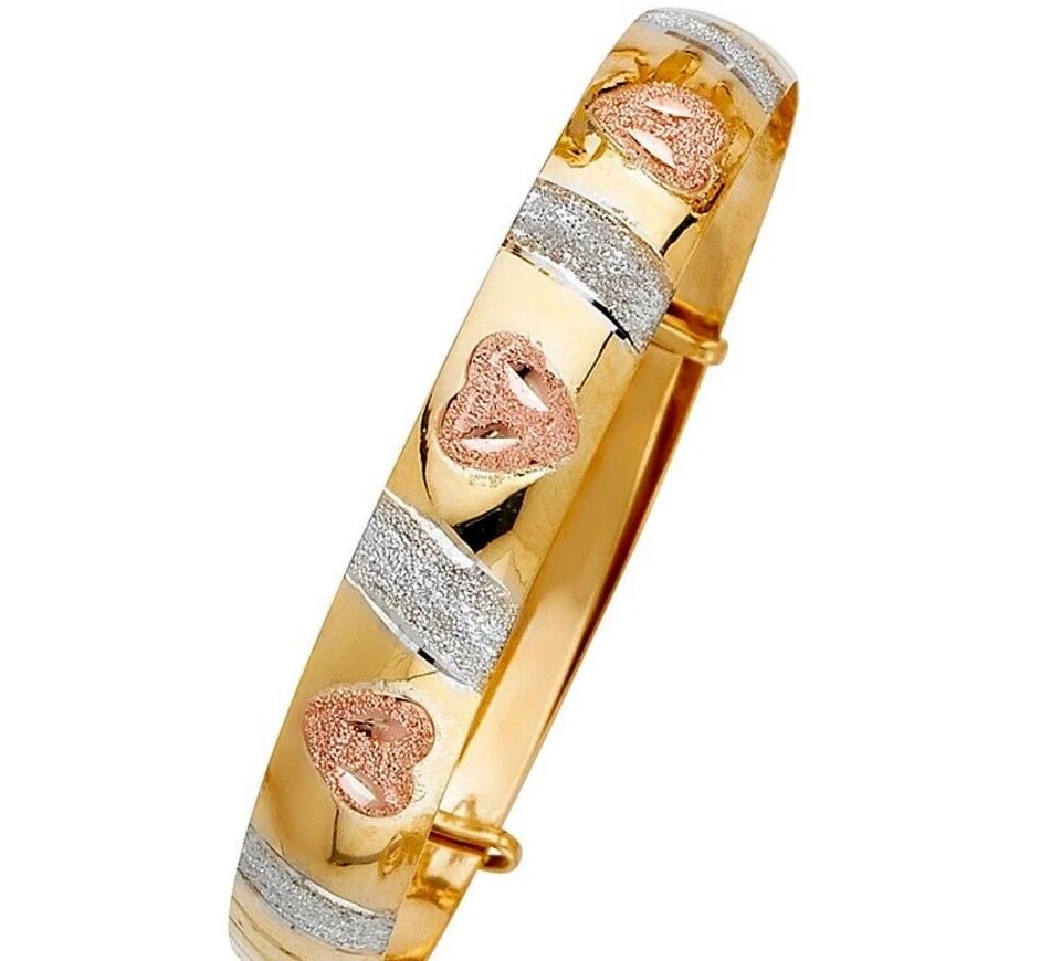 NEW 14K TRI COLOR GOLD ADJUSTABLE BANGLE (1 of 2)