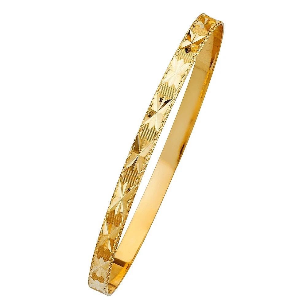 NEW 14K YELLOW GOLD 5MM SOLID BANGLE: NEW 14K YELLOW GOLD 5MM SOLID BANGLE 5MM SOLID BANGLE NEW 14K YELLOW GOLD LENGTH - 7in Apx WEIGHT - 6.9g