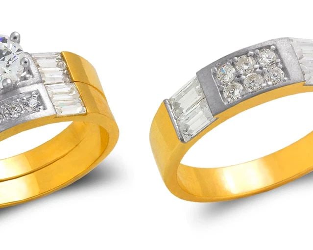 NEW 14K TWO TONE GOLD TWO TONE WEDDING TRIO RING SET (1 of 2)