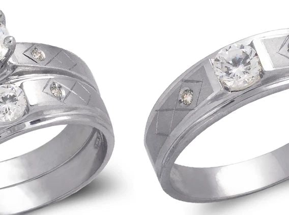 NEW 14K WHITE GOLD WHITE WEDDING TRIO RING SET (1 of 2)