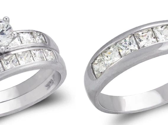 NEW 14K WHITE GOLD WHITE WEDDING TRIO RING SET (1 of 2)