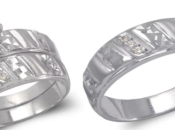 NEW 14K WHITE GOLD WHITE WEDDING TRIO RING SET (1 of 2)