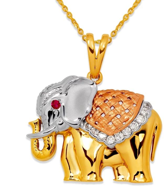 NEW 14K TRICOLOR GOLD FANCY ELEPHANT PENDANT: NEW 14K TRICOLOR GOLD FANCY ELEPHANT PENDANT FANCY ELEPHANT PENDANT NEW 14K TRICOLOR GOLD Apx. WIDTH: 33x26mm Apx WEIGHT: 9.2g