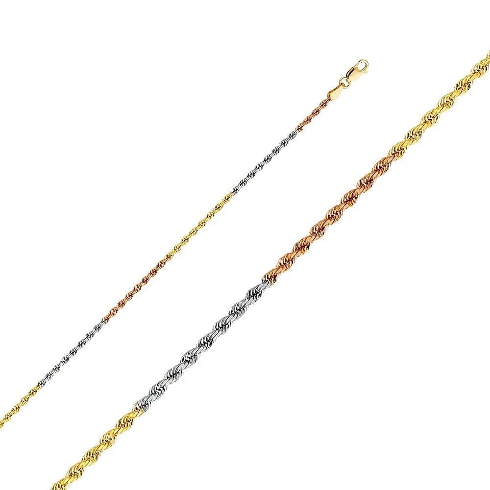 NEW 14K TRI COLOR GOLD 1.9MM SOLID ROPE DC CHAIN: 14K TRI COLOR GOLD SOLID ROPE 1.9MM DC CHAIN SOLID ROPE 1.9MM DC CHAIN NEW 14K TRI COLOR GOLD WIDTH: mm AVERAGE Apx WEIGHT: 6.7g