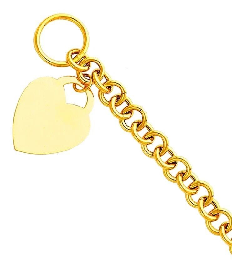 NEW 14K YELLOW GOLD LIGHT HOLLOW BRACELET WITH HEART PENDANT: 14K YELLOW GOLD LIGHT HOLLOW BRACELET WITH HEART PENDANT LIGHT HOLLOW BRACELET WITH HEART PENDANT NEW 14K YELLOW GOLD LENGTH - 7.5in Apx WEIGHT - 9.1g
