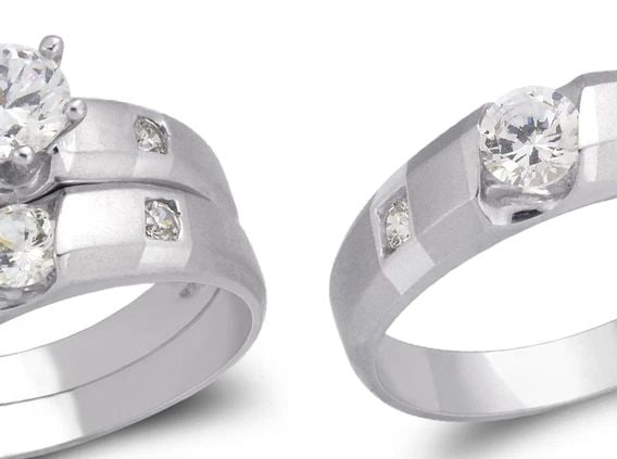 NEW 14K WHITE GOLD WHITE WEDDING TRIO RING SET (1 of 2)