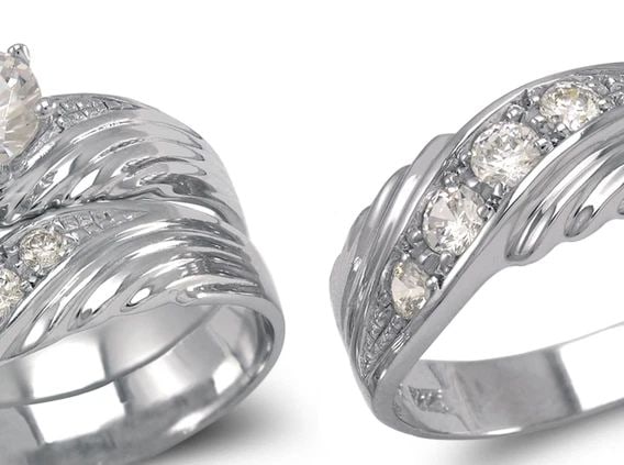NEW 14K WHITE GOLD WHITE WEDDING TRIO SET (1 of 2)