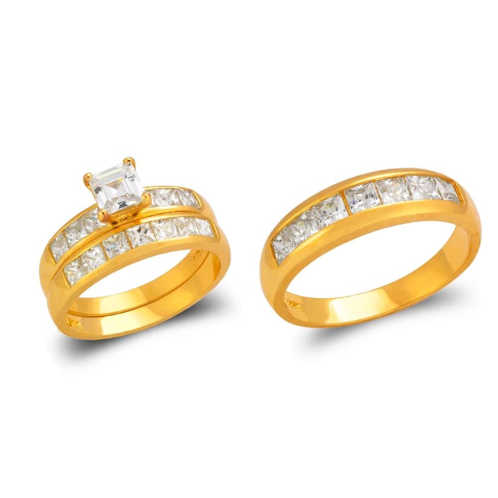 NEW 14K YELLOW GOLD WEDDING TRIO RING SET: NEW 14K YELLOW GOLD WEDDING TRIO RING SET WEDDING TRIO RING SET NEW 14K YELLOW GOLD Apx. SIZE: 5mm Apx. WEIGHT: 9.0g