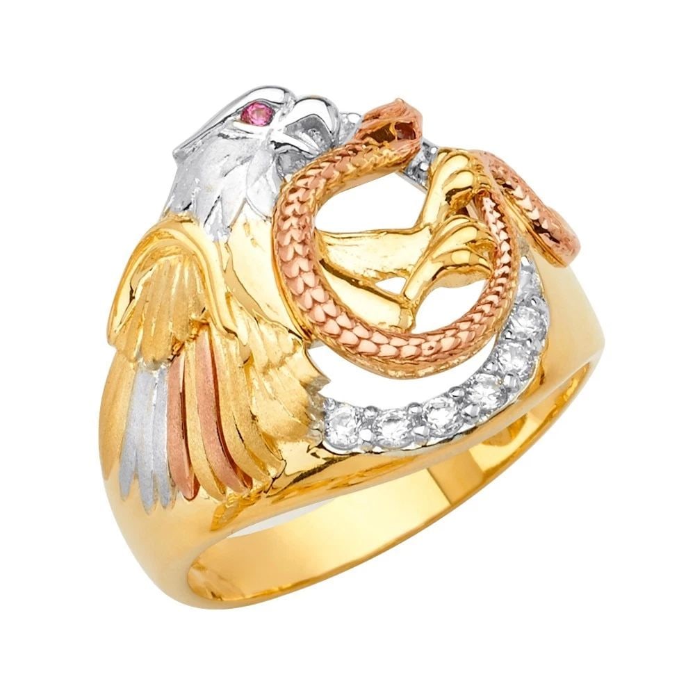 NEW 14K TRI COLOR GOLD EAGLE MEN'S RING - SIZE 10: NEW 14K TRI COLOR GOLD EAGLE MEN'S RING EAGLE MEN'S RING NEW 14K TRI COLOR GOLD WIDTH : WEIGHT : 9g