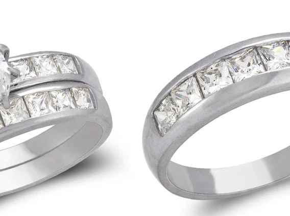 NEW 14K WHITE GOLD WHITE WEDDING TRIO RING SET (1 of 2)