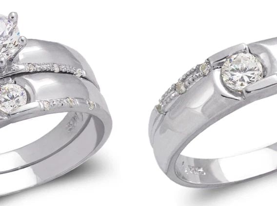 NEW 14K WHITE GOLD WHITE WEDDING TRIO RING SET (1 of 2)
