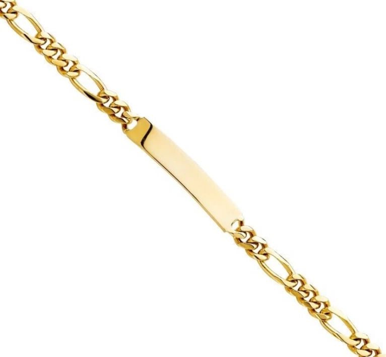 NEW 14K YELLOW GOLD FIGARO PLAIN KIDS ID BRACELET: 14K YELLOW GOLD FIGARO PLAIN KIDS ID BRACELET FIGARO PLAIN KIDS ID BRACELET NEW 14K YELLOW GOLD LENGTH - 6in Apx WEIGHT - 8.9g