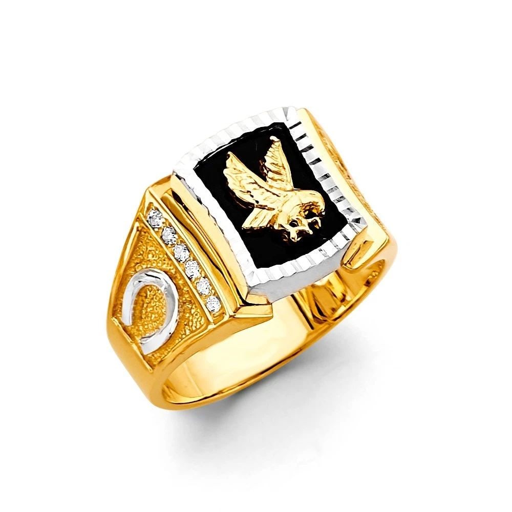 NEW 14K TWO TONE GOLD ONYX EAGLE MEN'S RING - SIZE 10: NEW 14K TWO TONE GOLD ONYX EAGLE MEN'S RING ONYX EAGLE MEN'S RING NEW 14K TWO TONE GOLD WIDTH : WEIGHT : 8.9g