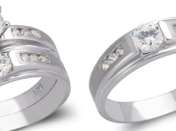 NEW 14K WHITE GOLD WHITE WEDDING TRIO RING SET (1 of 2)