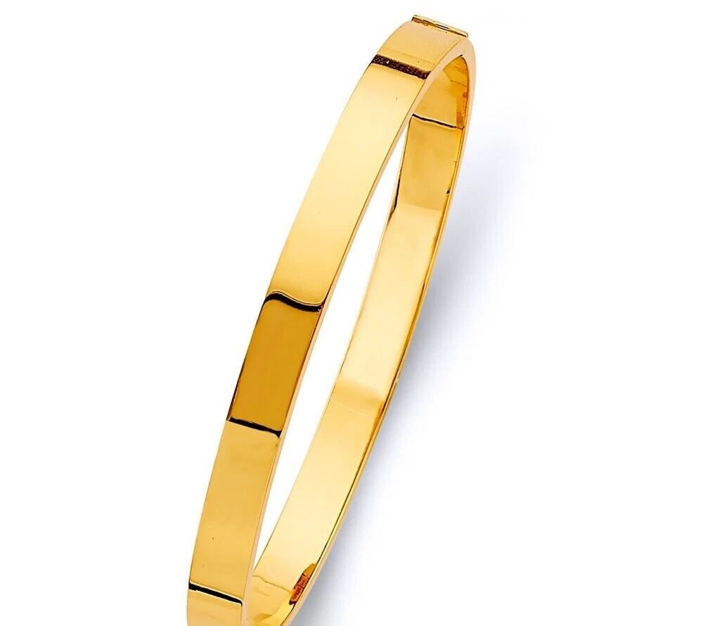 NEW 14K YELLOW GOLD 6MM SQUARE PLAIN HOLLOW OVAL BANGLE (1 of 2)