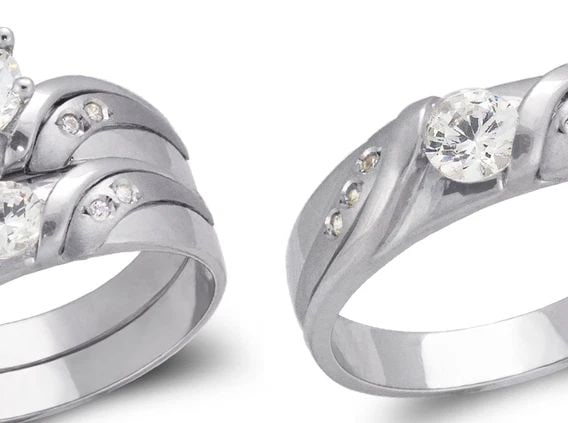 NEW 14K WHITE GOLD WHITE WEDDING TRIO RING SET: NEW 14K WHITE GOLD WHITE WEDDING TRIO RING SET WHITE WEDDING TRIO RING SET NEW 14K WHITE GOLD Apx. WIDTH: 6mm Apx. WEIGHT: 8.8g