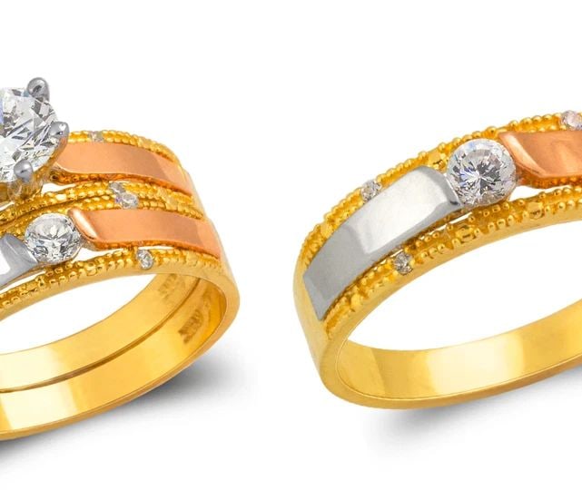 NEW 14K TRICOLOR GOLD WEDDING TRIO RING SET (1 of 2)