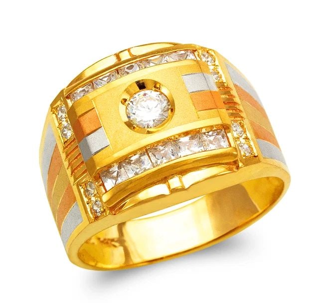 NEW 14K TRICOLOR GOLD MEN'S FANCY RING: NEW 14K TRICOLOR GOLD MEN'S FANCY RING MEN'S FANCY RING NEW 14K TRICOLOR GOLD SIZE Apx: 16mm Apx. WEIGHT: 8.7g