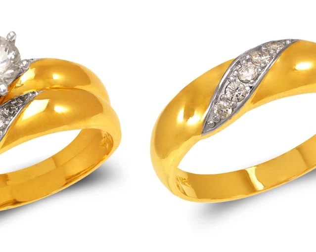 NEW 14K TWO TONE GOLD TWO TONE WEDDING TRIO RING SET (1 of 2)